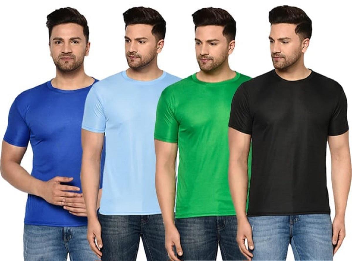 Men's Pack Of-4 Half Sleeves Round Neck T-shirt With Men's Magnetic Oval Watch Combo - Deal IND.