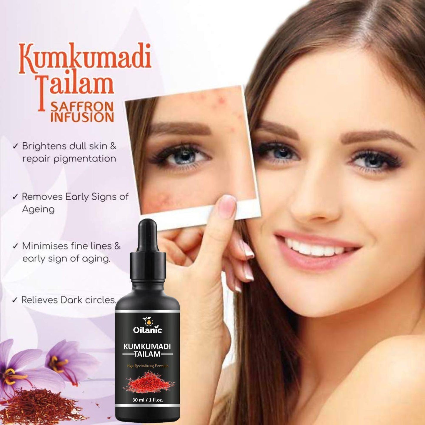 Oilanic Kumkumadi Tailam For - Skin Brightening , Anti-Ageing & Radiant Skin Combo Pack of 2 Bottles of 30 ml(60 ml) - Deal IND.