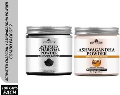 Bon Austin Activated Charcoal Powder & Ashwagandha Face Mask Powder (Pack Of 2) - Deal IND.