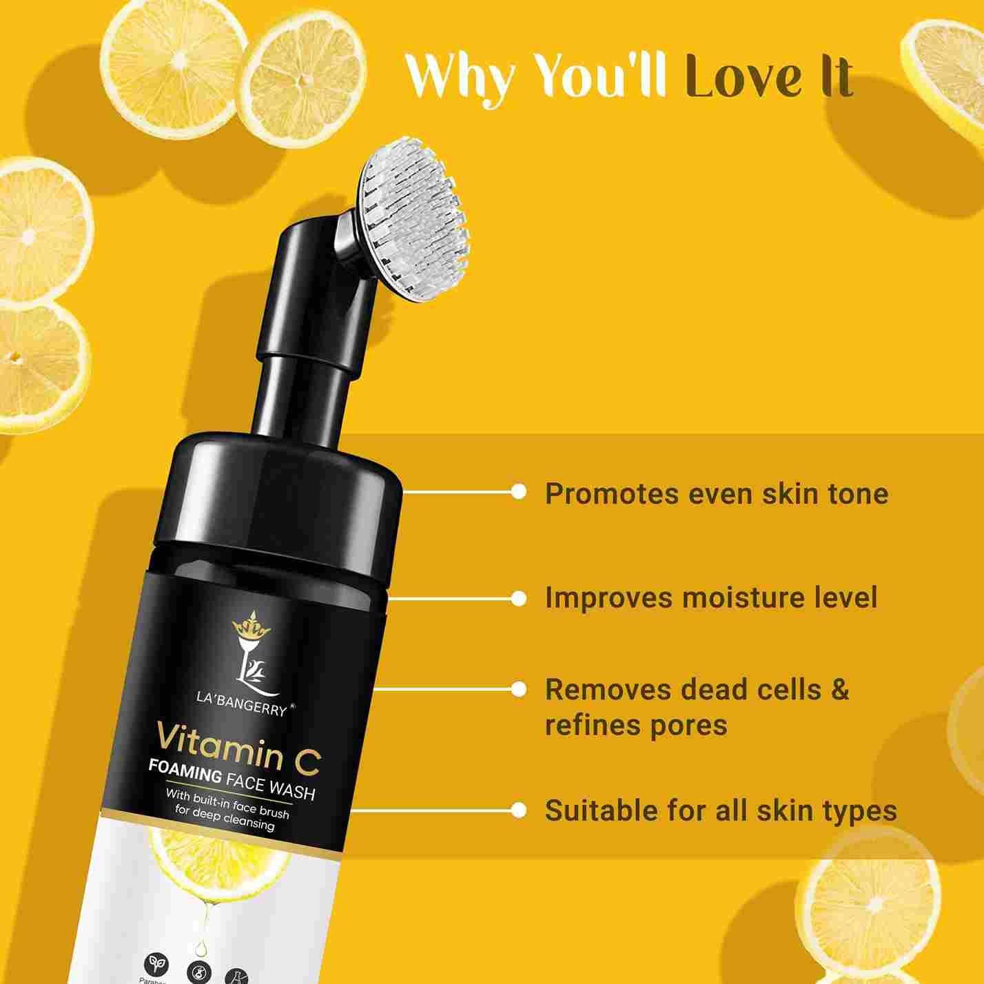Vitamin C Brightening Foaming Face Wash with Built-In Brush 150ml Pack Of 2 - Deal IND.
