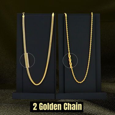Fidato Pack Of 2 Golden Chain With Golden Bracelet And Diamond Ring + Free Digital Watch Combo - Deal IND.