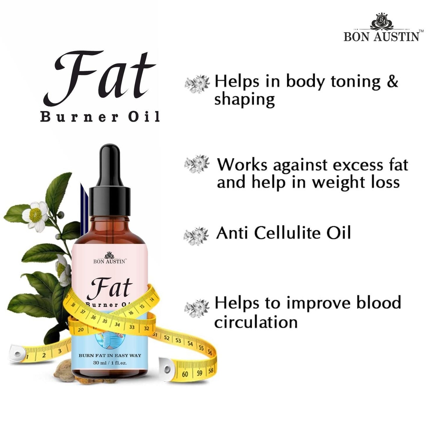 Bon Austin Premium Fat Loss Oil - A Belly fat reduce oil/ weight loss massage oil/ fat burner oil for women/ Slimming oil 30ml - Deal IND.