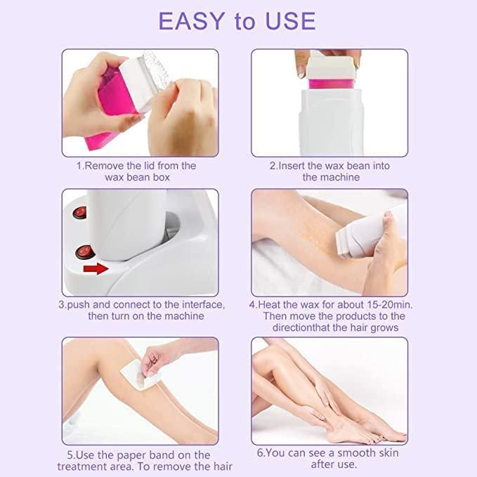 Hair Removal Wax Warmer Roll On Heater machine With Wax Refill Cartridge (Combo of 3 Products) - Deal IND.