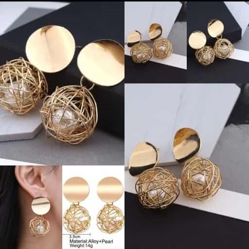 AVR JEWELS China Dangle Gold Double Disk Earrings For Women and Girls - Deal IND.