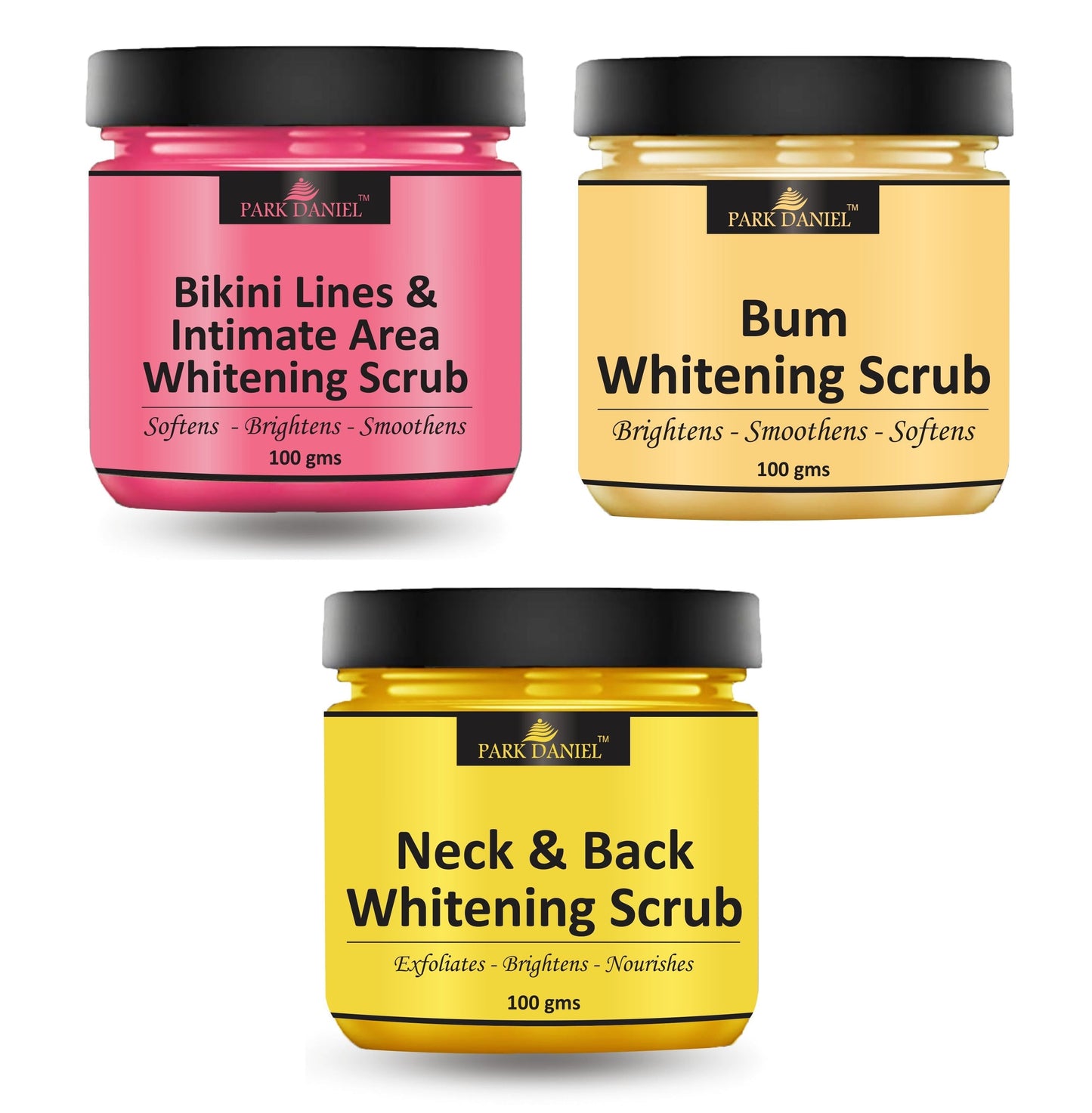 Park Daniel Bikini & Intimate Area, Bum and Neck Back Whitening Scrub | Body & Facial Cleaning Scrub Skin Polishing Combo Pack of 3 100 gms(300 gms) - Deal IND.