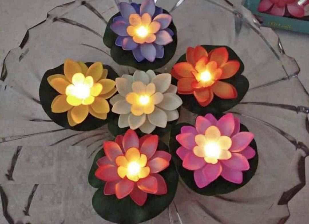 Lotus Flower Floating Diya Set with Water Sensor (Set of 6) - Deal IND.