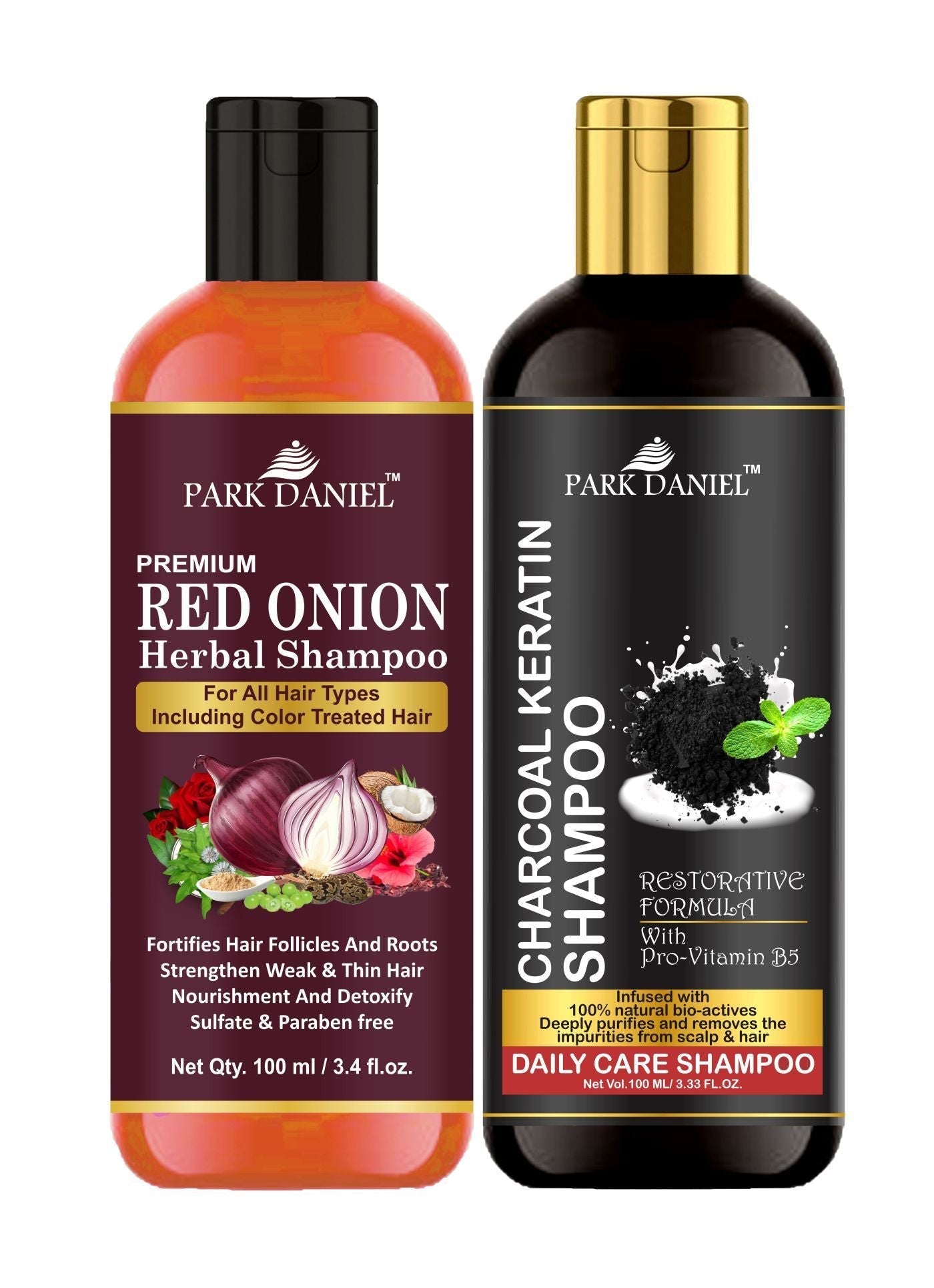 Park Daniel Red Onion Shampoo & Charcoal Keratin Shampoo Combo Pack Of 2 bottle of 100 ml(200 ml) - Deal IND.