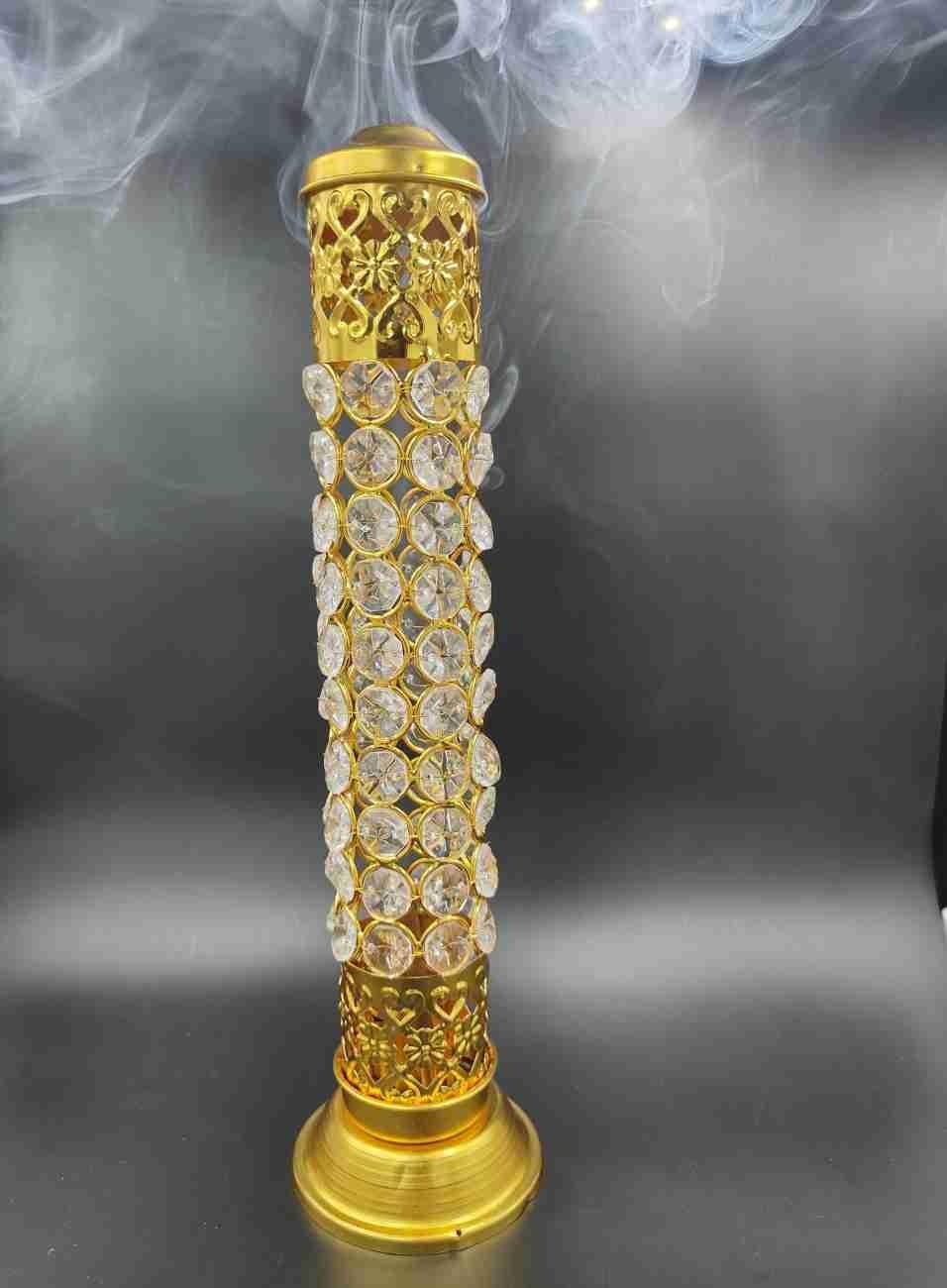 Incense Stick Holder with Ash Catcher| 25cm Height | Brass Crystal Incense Burner| Pack of 1 - Deal IND.