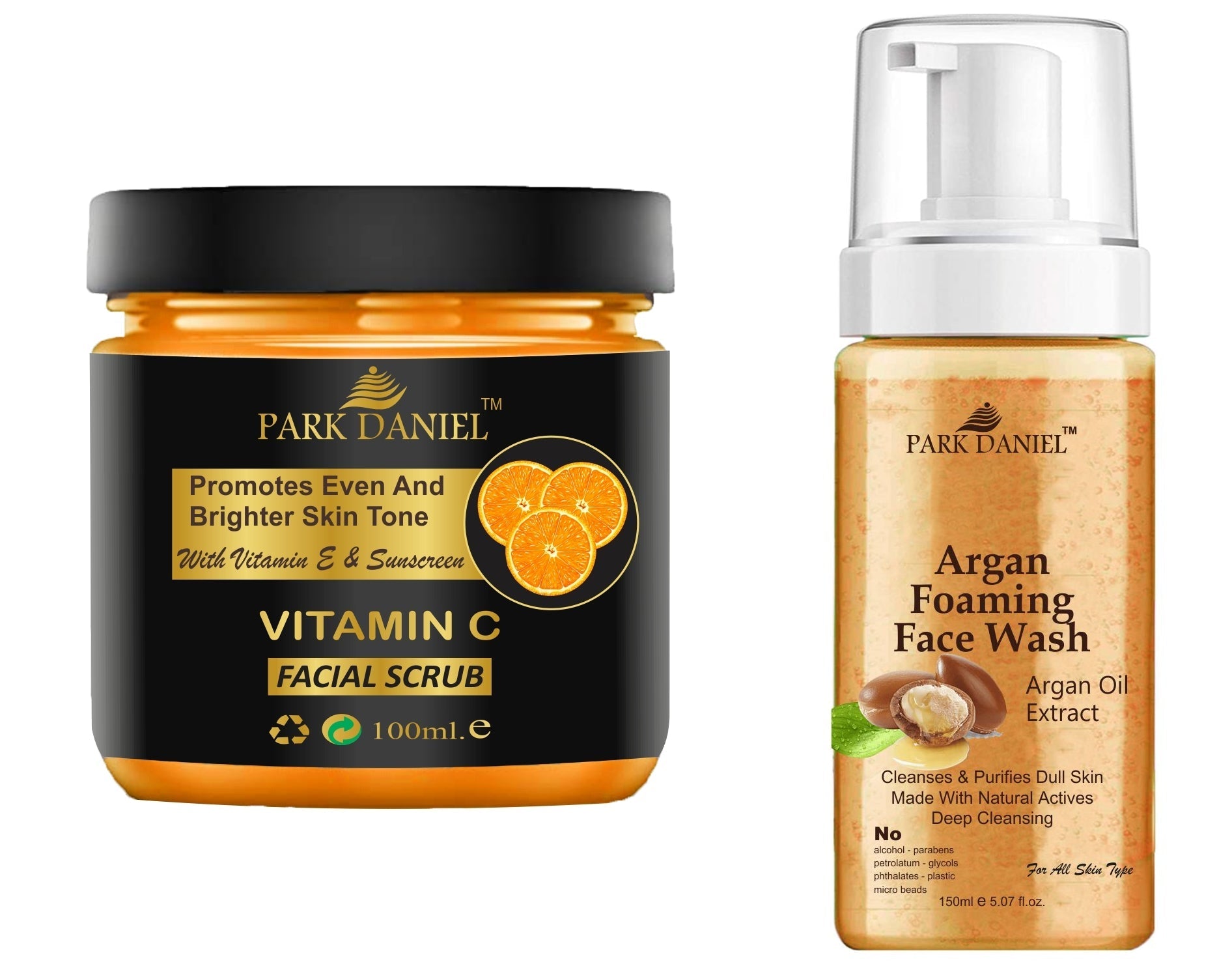 Park Daniel Vitamin C Scrub and Argan Face Wash For Anti Blemishes & Glowing Facial Kit Detoxify Rejuvenate your skin Combo Pack of 2 (250 ML) - Deal IND.