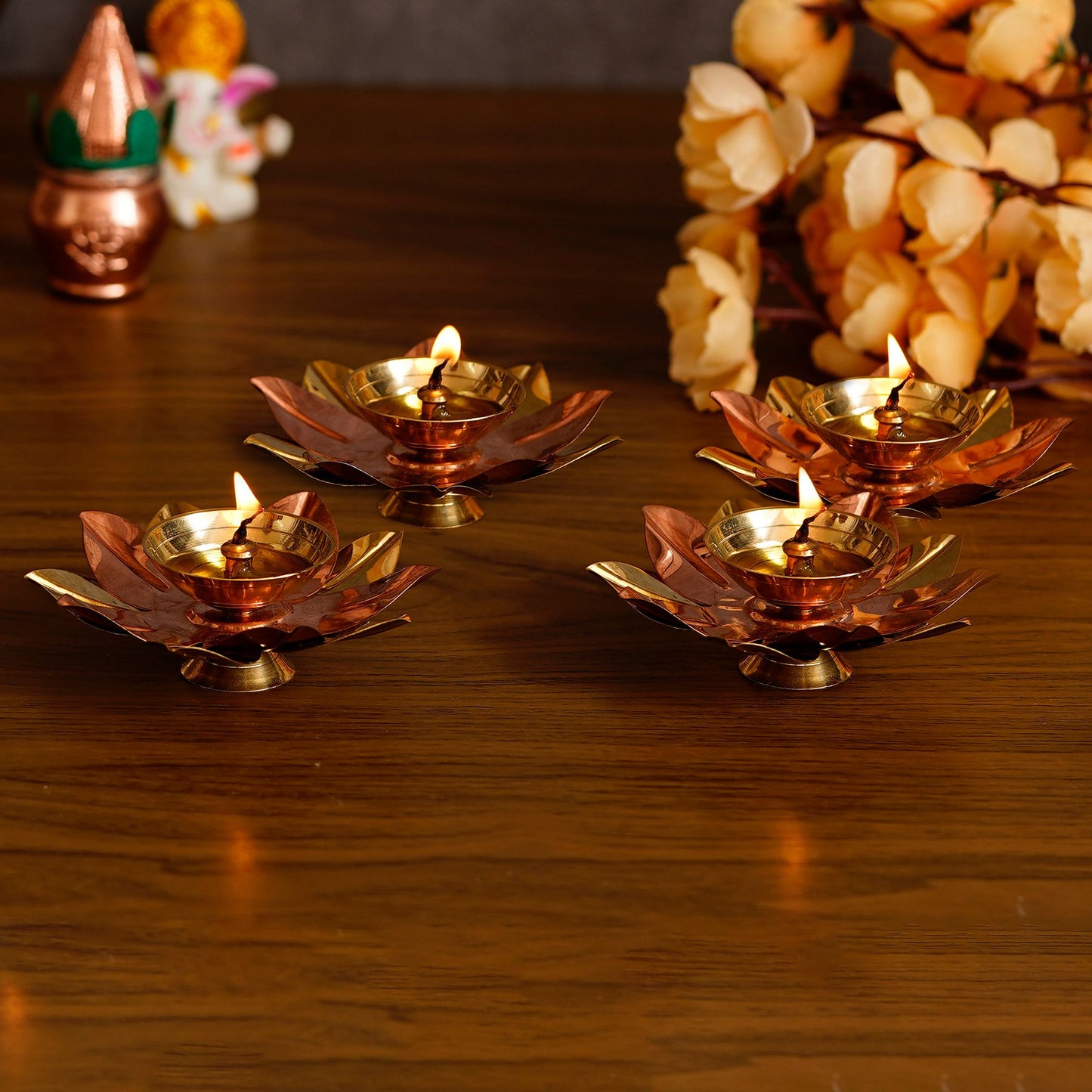 eCraftIndia Set of 4 Floral Shape Metal Diya - Deal IND.