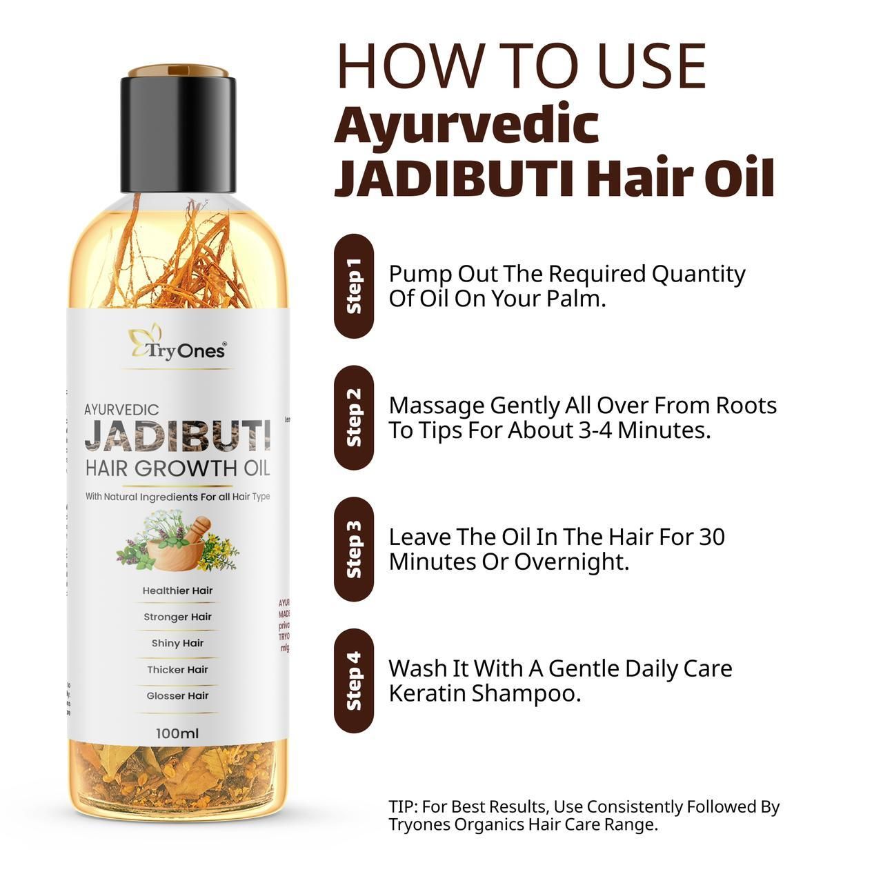 TryOnes Ayurvedic Jadibuti Hair Growth Oil 100ml(Pack Of 2) - Deal IND.