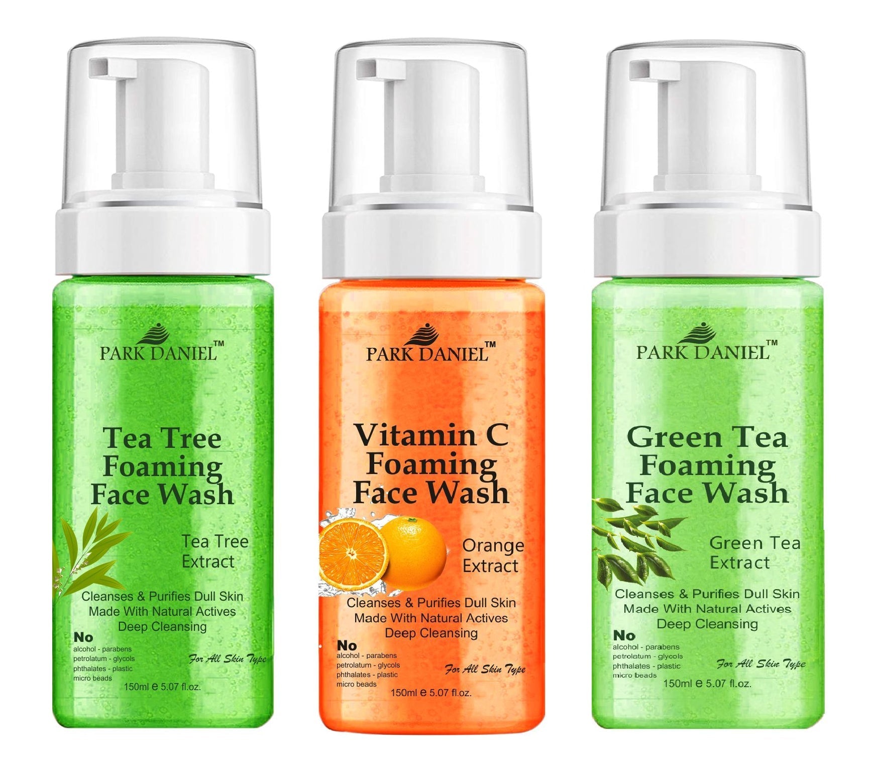 Park Daniel Tea Tree, Vitamin C and Green Tea Foaming Face Wash For Deep Cleansing for Normal to Dry Skin Combo Pack of 3 of 150 ML(450 ML) - Deal IND.