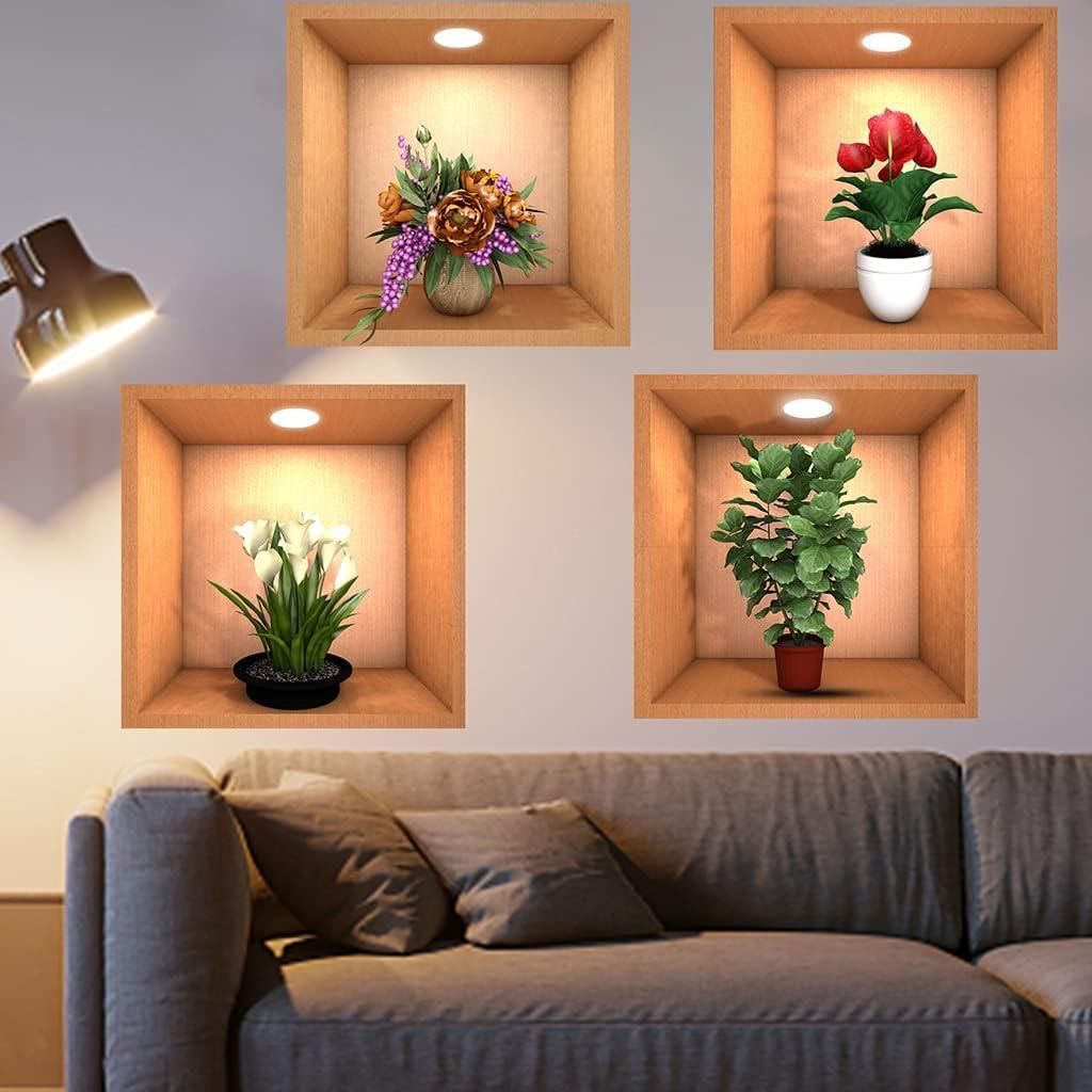 Green Plant Potted 3D Wall Stickers (Set of 4) - Deal IND.