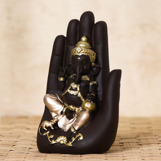 eCraftIndia Golden Handcrafted Palm Ganesha Decorative Showpiece - Deal IND.