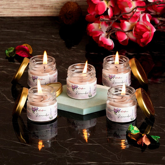 eCraftIndia Set of 5 Lavender Scented Minijar Candle - Deal IND.