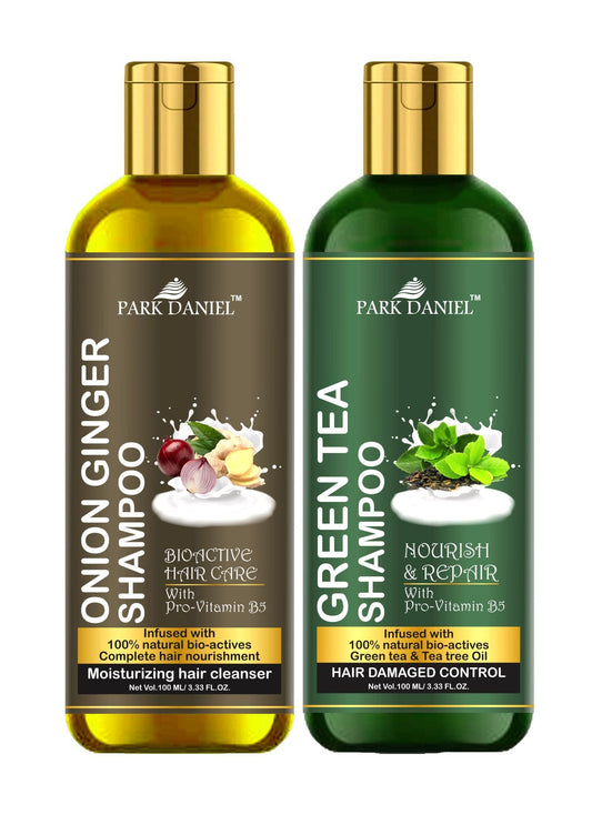 Park Daniel Premium Pure and Natural Onion Ginger & Green Tea Shampoo Combo Pack Of 2 bottle of 100 ml(200 ml) - Deal IND.