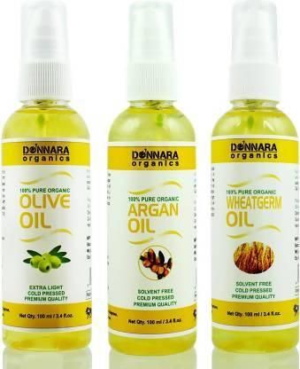 Donnara Organics Olive oil, Argan oil & Wheatgerm Essential Oil (Pack of 3) - Deal IND.